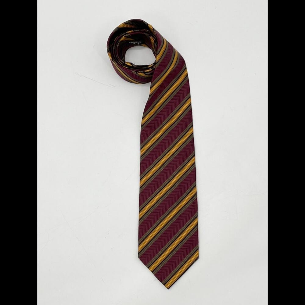J.Z. Richards Silk Tie Necktie Maroon Gold Stripes Made in The USA